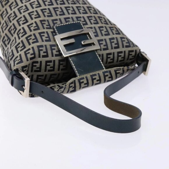 FENDI Zucchino Canvas Mamma Baguette Shoulder Bag Navy Gold Auth 139307 - Picture 8 of 16